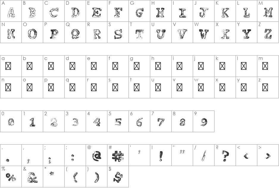 tipo carimbado font character map preview