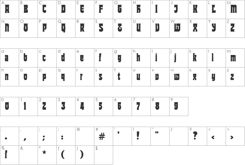TipTop font character map preview