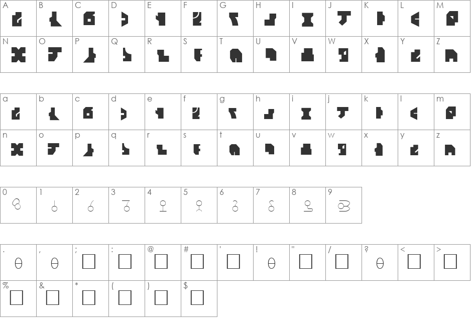 Tiresian font character map preview