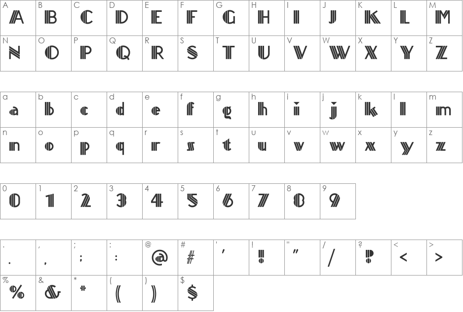 Titanick Display NF font character map preview