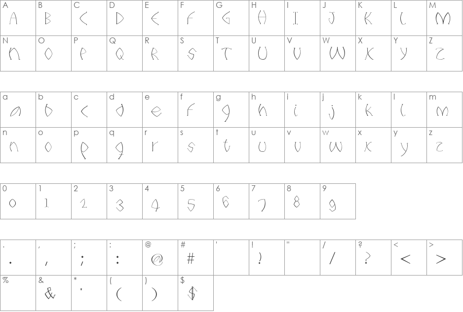 TITANIUM font character map preview