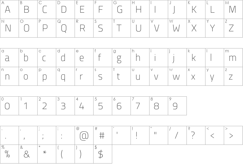 TitilliumTitle12 font character map preview