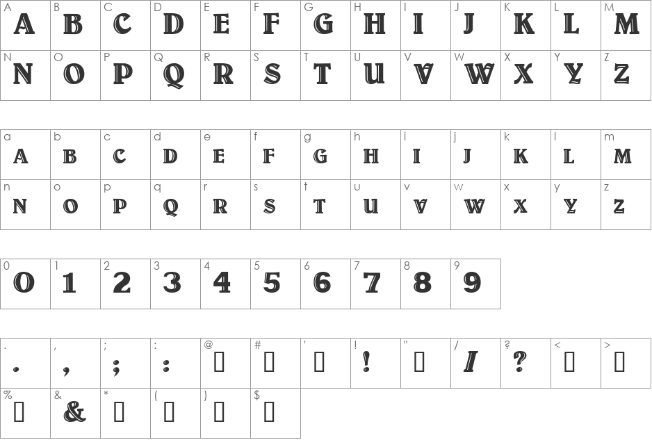 Titulo font character map preview
