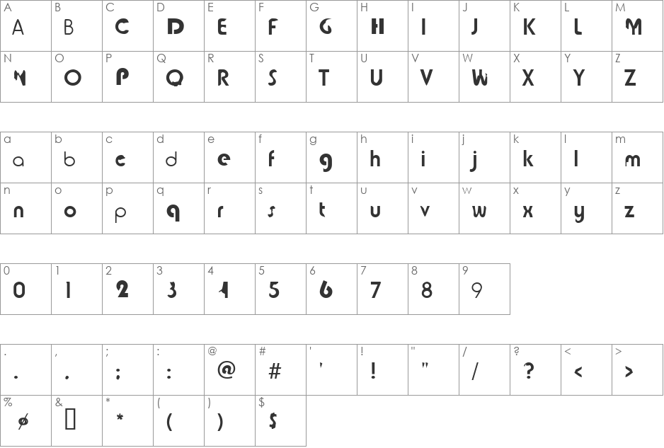 tjockebo font character map preview
