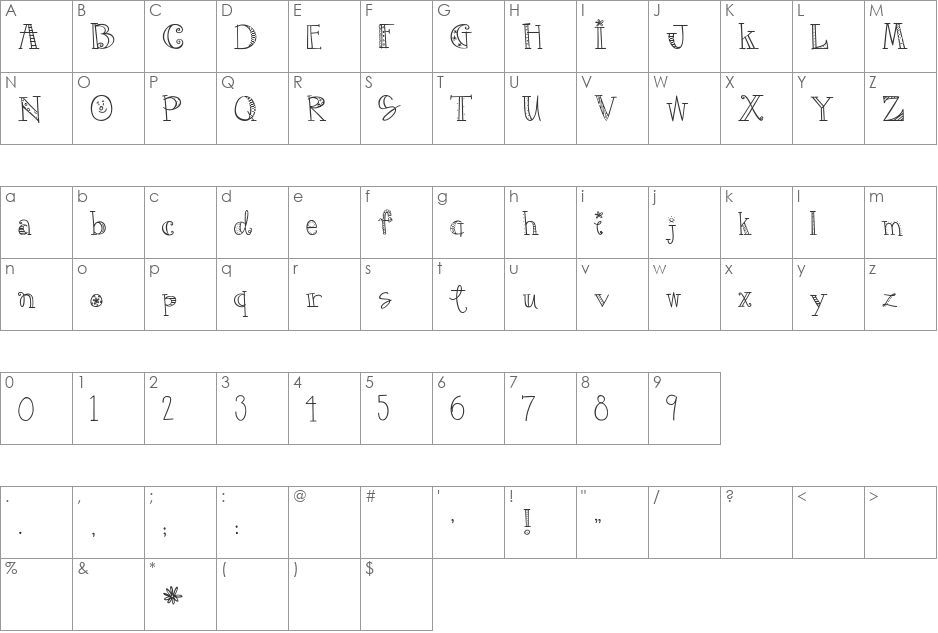 TK Turtle Soup font character map preview