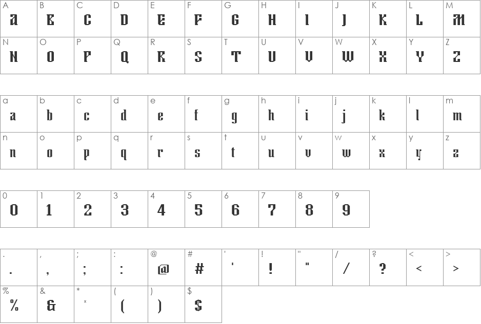Tkachevica font character map preview