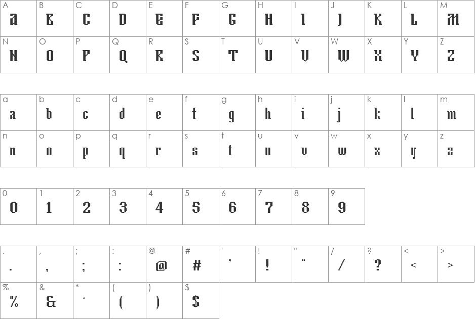 Tkachevica-13px font character map preview
