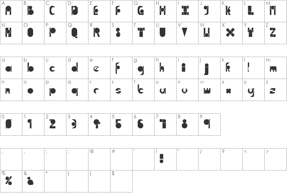 TM Move Aside font character map preview