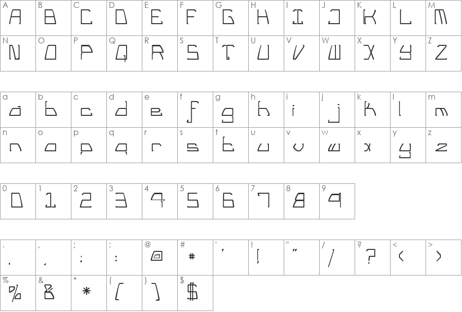 TM Tail Lights font character map preview
