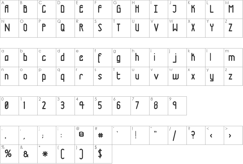 TM Tramway font character map preview