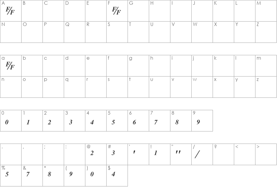 TmsFB font character map preview