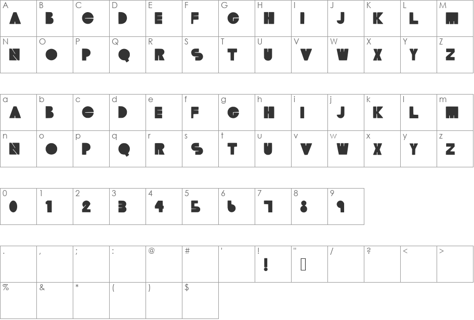 TMTonite font character map preview