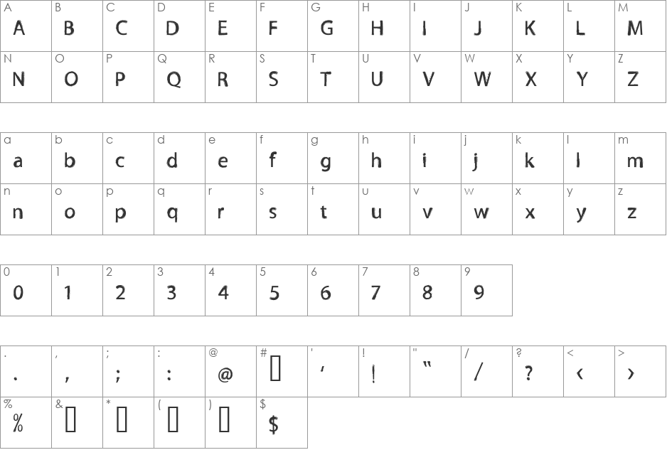 TNEWPRO font character map preview