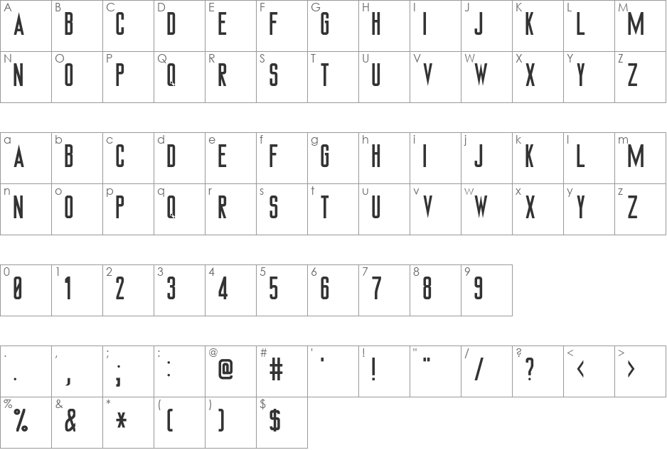 TNG Monitors font character map preview