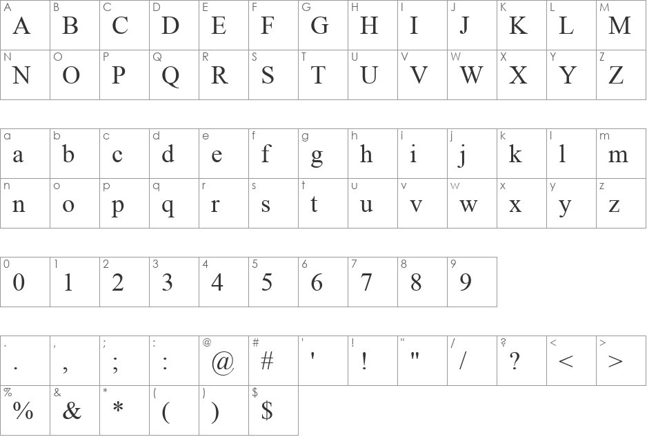 TNR Liborius font character map preview
