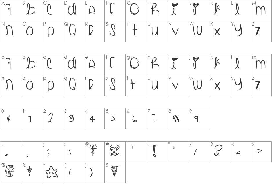 ToastEggs font character map preview