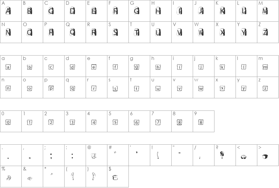 Toasty font character map preview