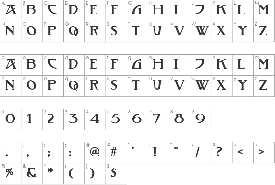 Tobacco Road NF font character map preview