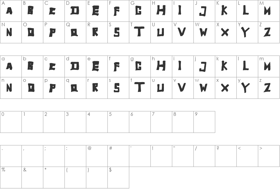 TobyFont font character map preview