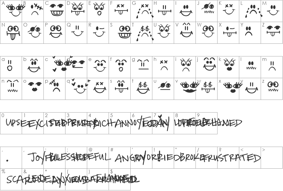 Today I Feel font character map preview