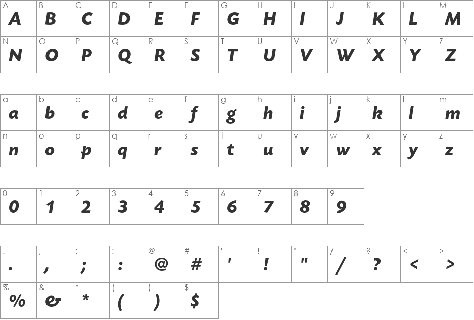 TodaySB-BolIta font character map preview