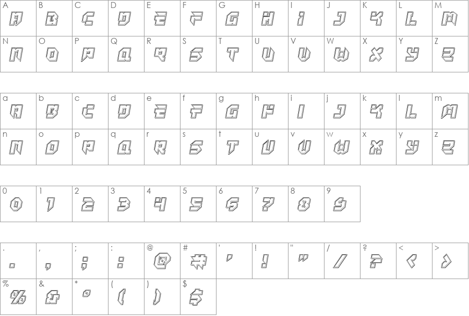 Tokyo Drifter Engraved font character map preview