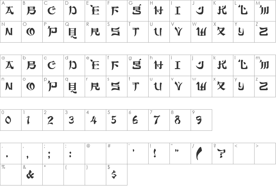 TokyoCaps font character map preview