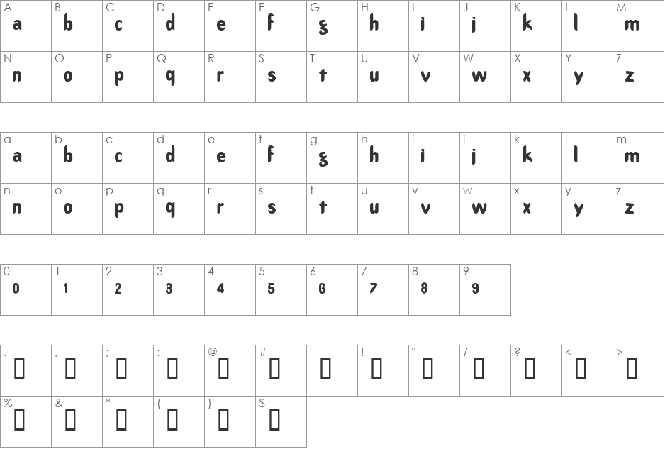 Benny Thin font character map preview