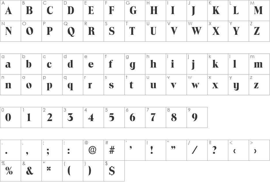 Toledo font character map preview