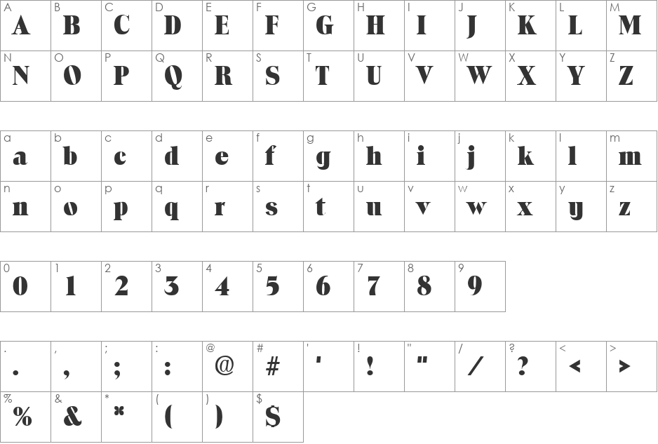 Toledo Heavy SF font character map preview