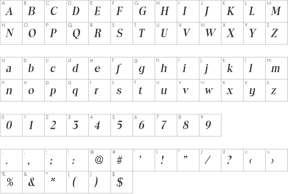 Toledo-MediumIta font character map preview