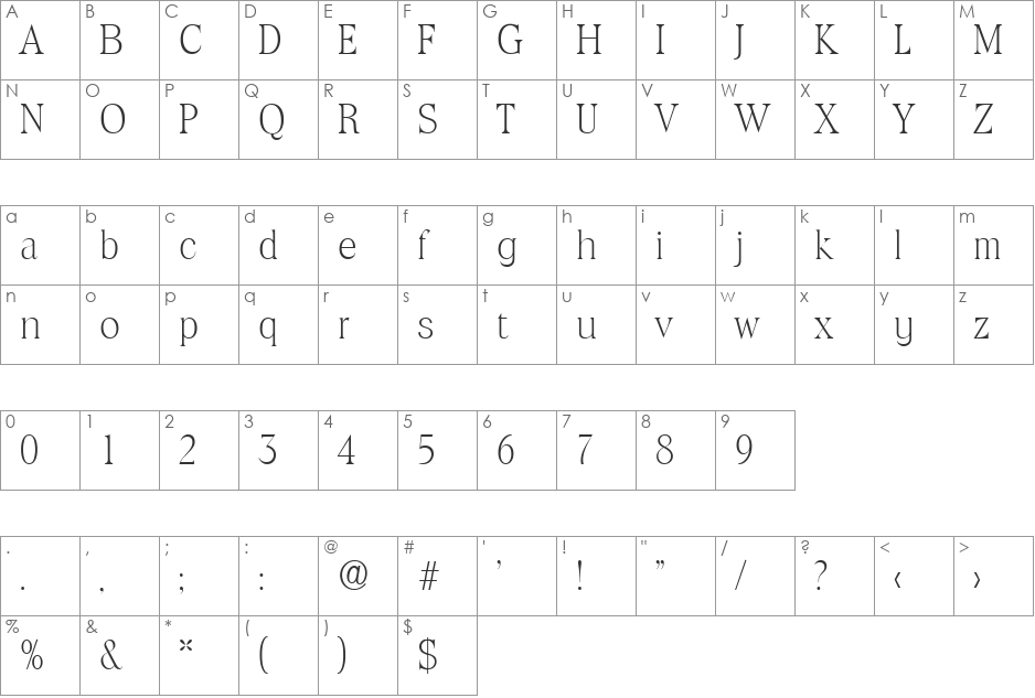 Toledo-Serial-ExtraLight font character map preview
