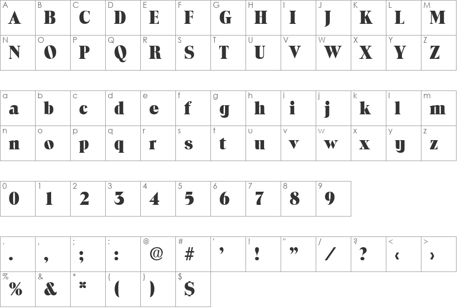 Toledo-Serial-Heavy font character map preview