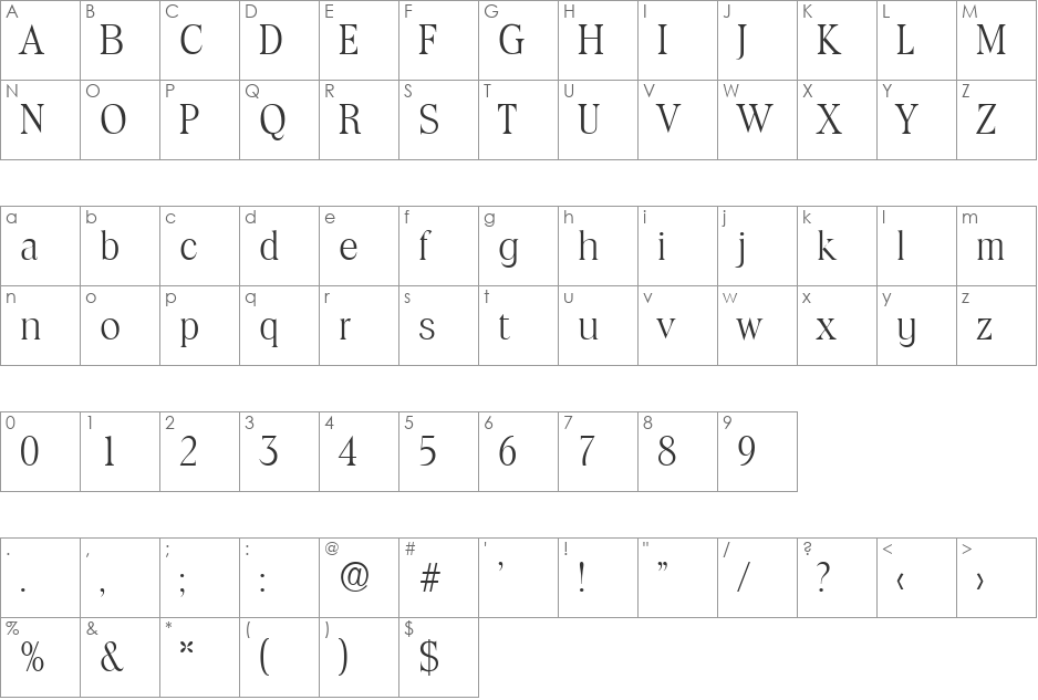 Toledo-Serial-Light font character map preview
