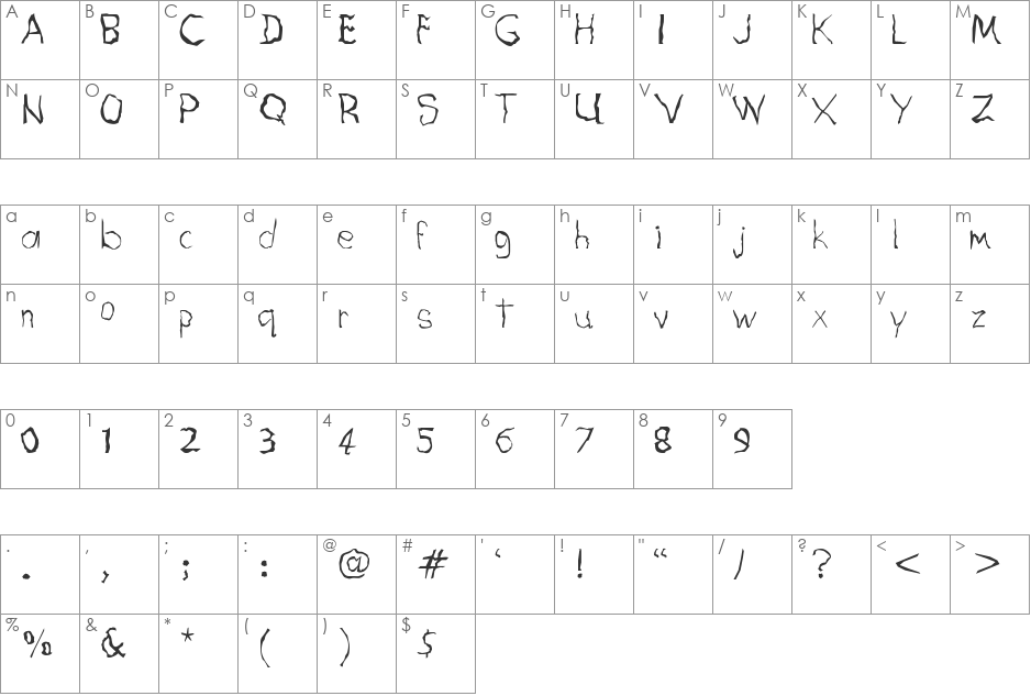bent2 font character map preview