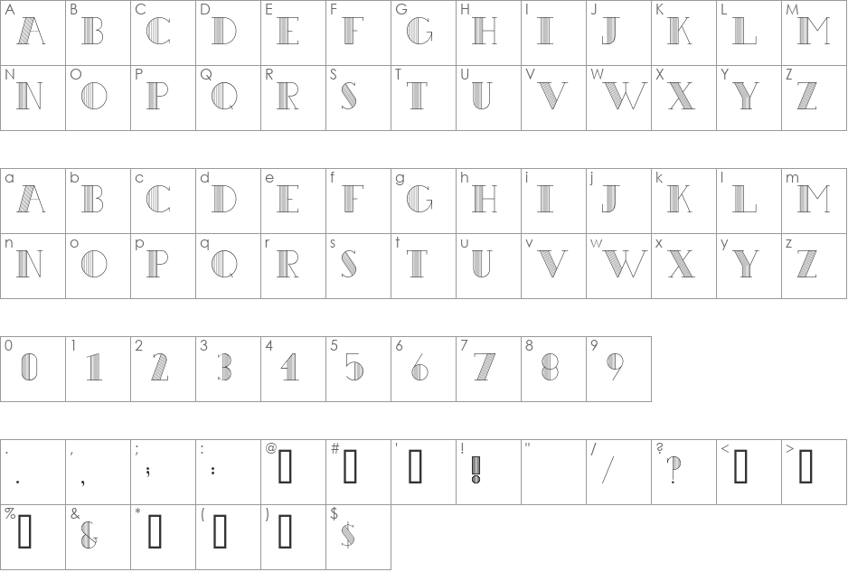 Benthem font character map preview