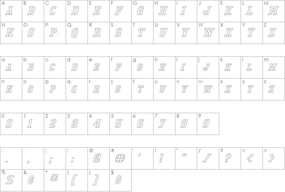 Tonopah font character map preview