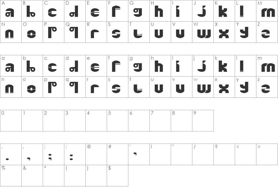Too Bold font character map preview