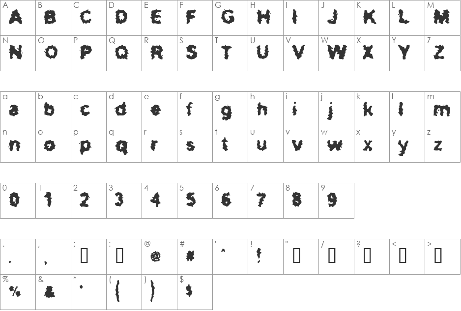 Too Much too Drink font character map preview