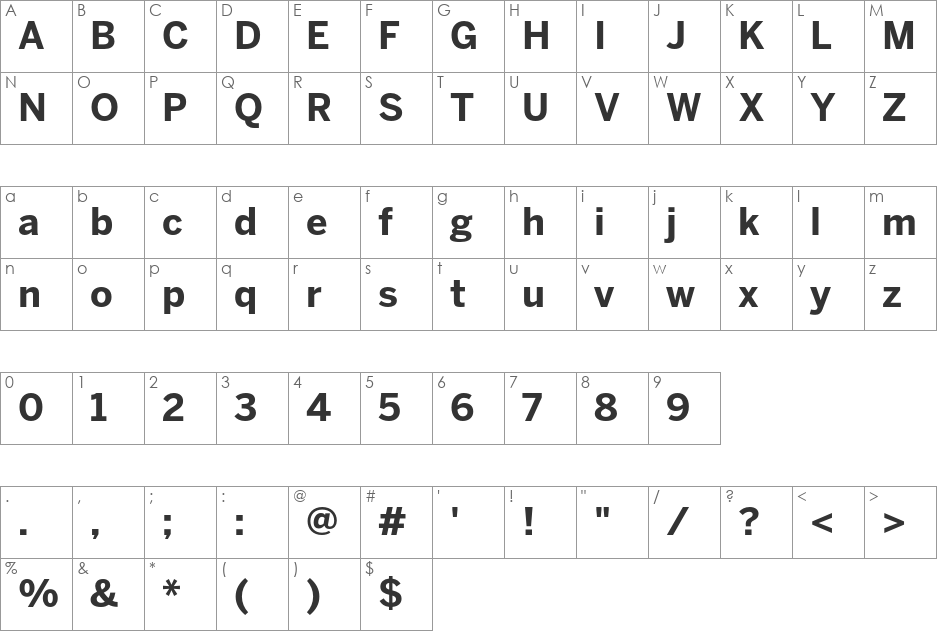 BentonSans Bold font character map preview