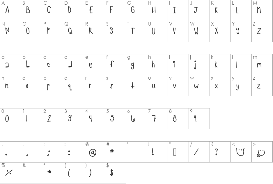 TooCrowded font character map preview