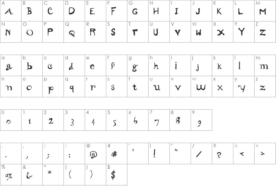 Toohey font character map preview