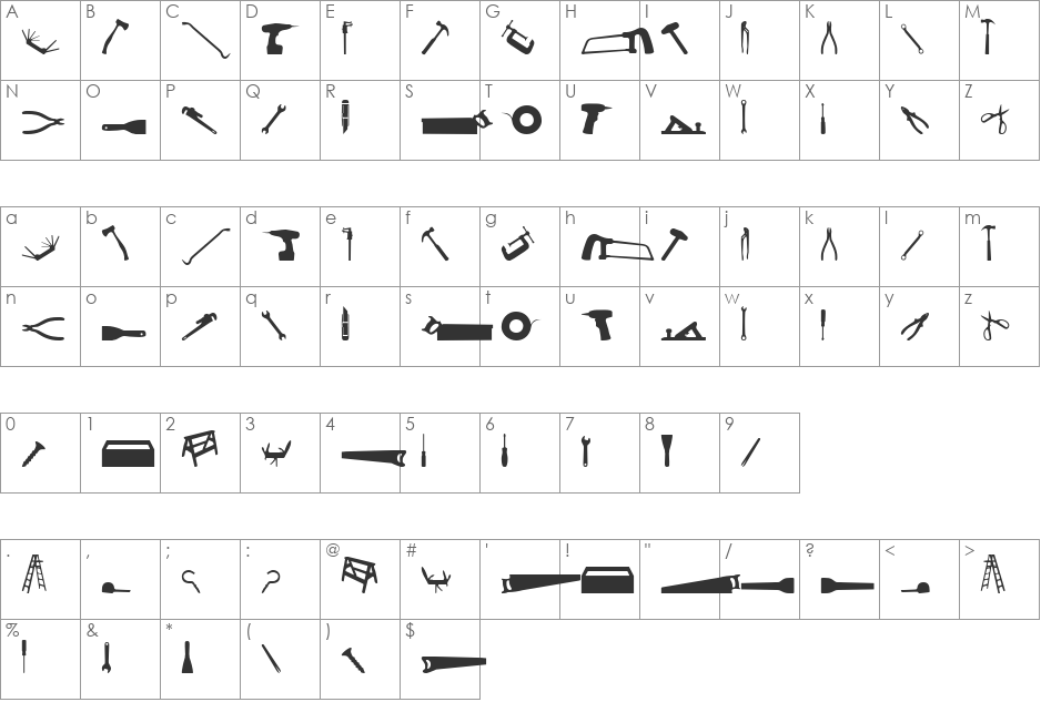 Tool font character map preview