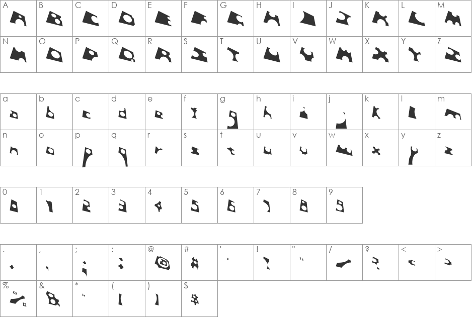 Toolego font character map preview