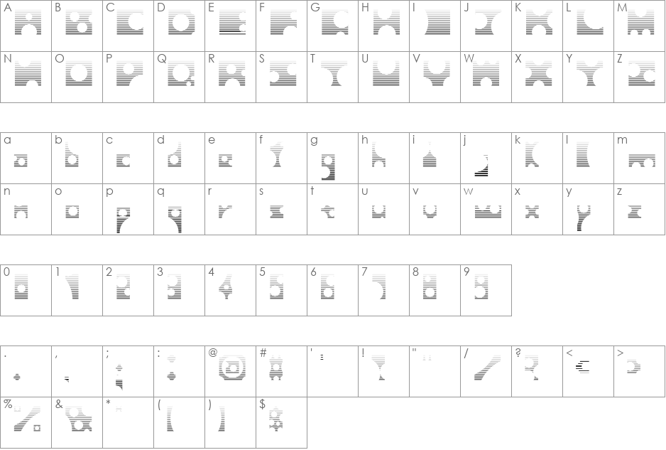 Toolego-Mirage font character map preview