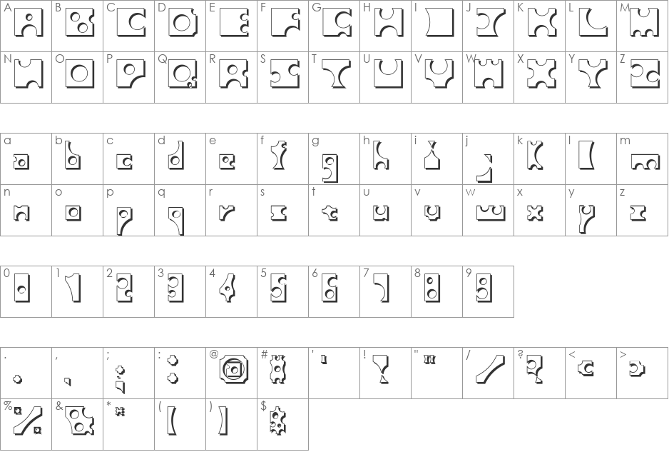 Toolego-Shadow font character map preview