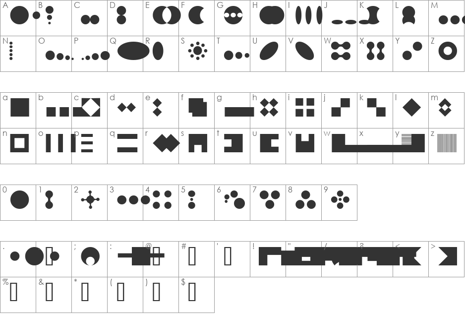 ToolegoSpace font character map preview