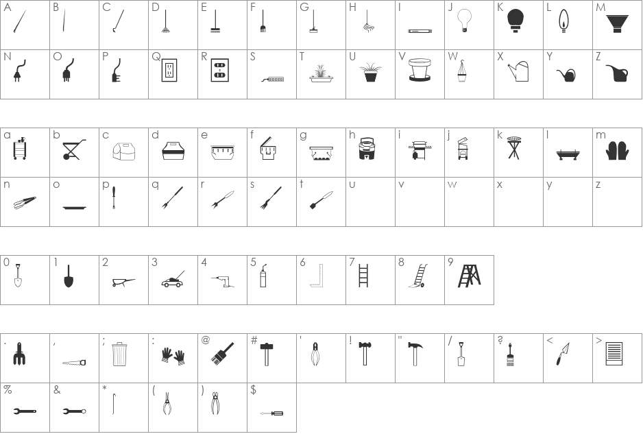 Tools font character map preview