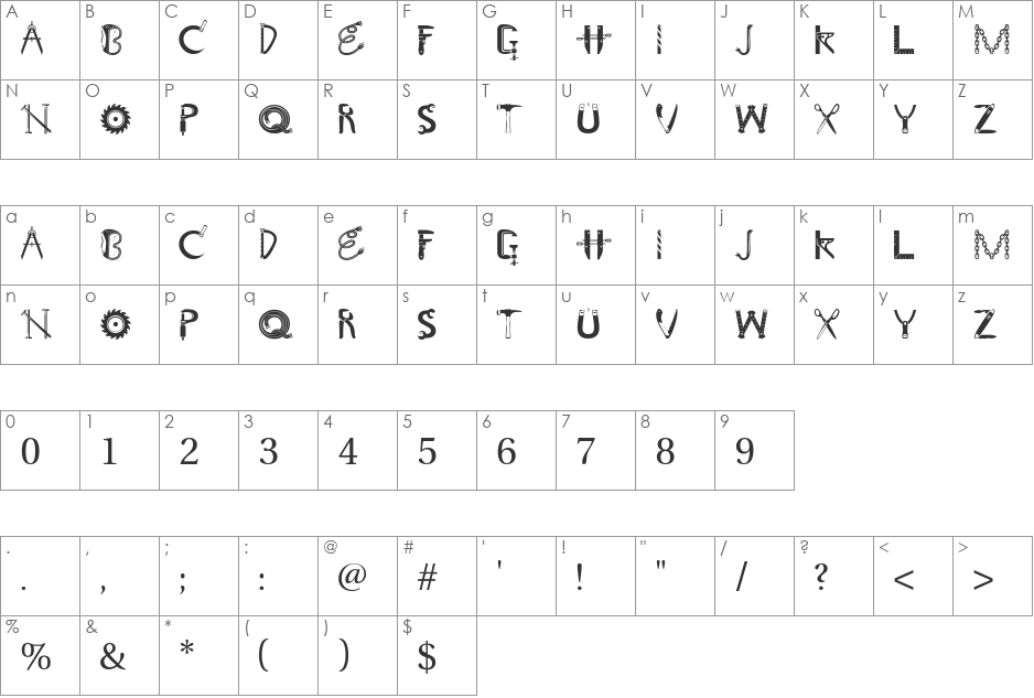 ToolShopCaps font character map preview