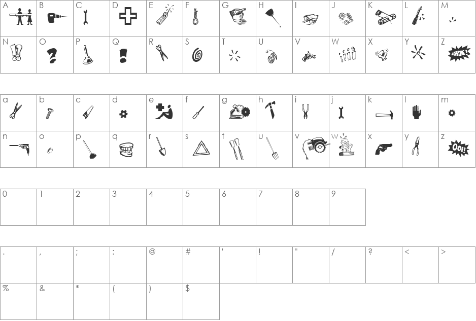 ToolTime font character map preview